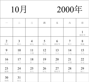 2000年日历